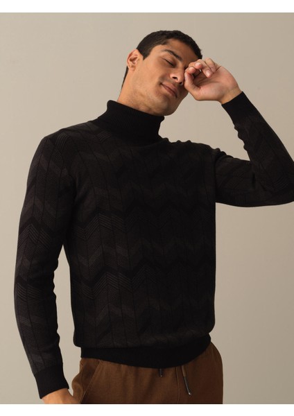 Erkek Siyah Regular Fit Kazak