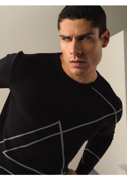 Erkek Siyah Regular Fit Desenli Kazak modelleri