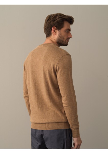 Erkek Camel Regular Fit Basic Kazak fırsatları