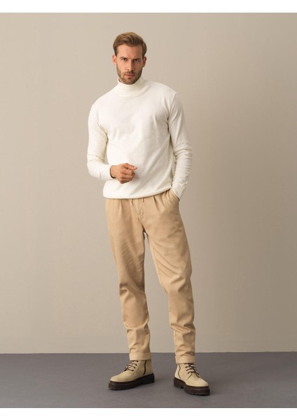 Erkek Ekru Regular Fit Basic Kazak
