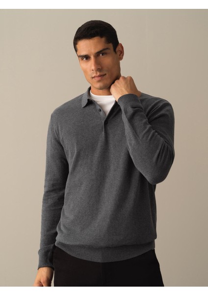 Erkek Antrasit Regular Fit Basic Kazak modelleri