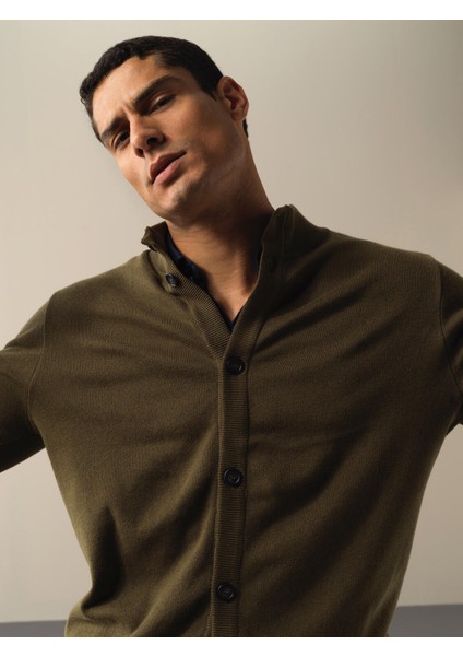 Erkek Haki Düğmeli Basic Hırka modelleri