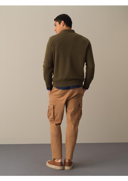 Erkek Haki Düğmeli Basic Hırka indirimleri