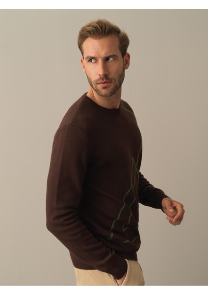 Erkek Kahverengi Regular Fit Desenli Kazak modelleri