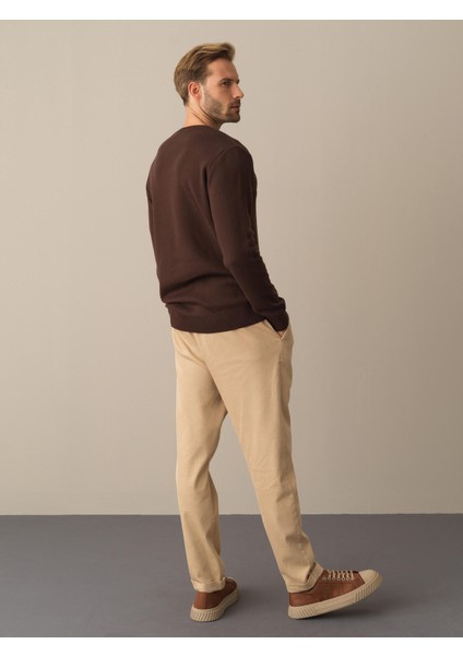 Erkek Kahverengi Regular Fit Desenli Kazak indirimleri