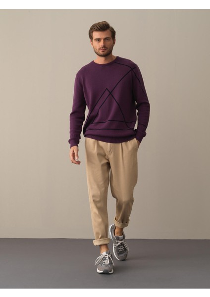 Erkek Mor Regular Fit Desenli Kazak fiyatları