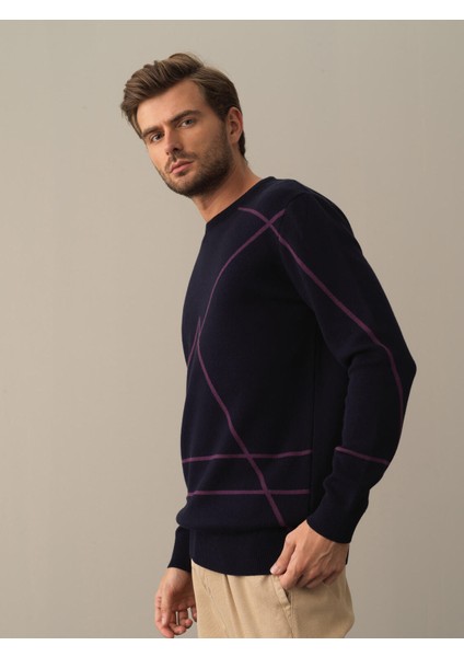 Erkek Lacivert Regular Fit Desenli Kazak