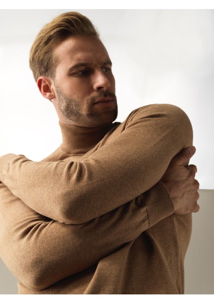 Erkek Camel Regular Fit Basic Kazak fiyatları