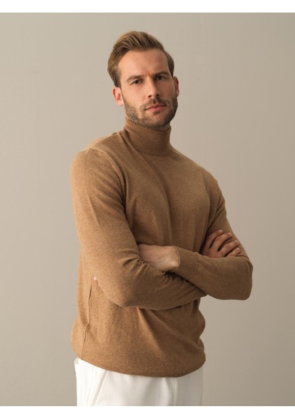 Erkek Camel Regular Fit Basic Kazak modelleri