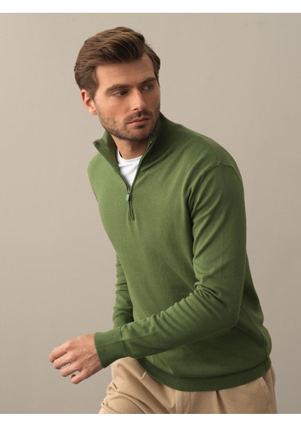 Erkek Yeşil Pamuklu Regular Fit Basic Kazak fiyatları