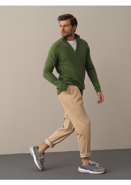 Erkek Yeşil Pamuklu Regular Fit Basic Kazak modelleri