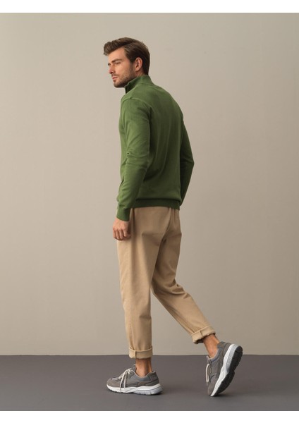 Erkek Yeşil Pamuklu Regular Fit Basic Kazak fırsatları