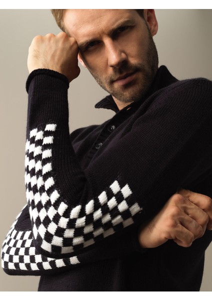 Erkek Siyah Dik Yaka Regular Fit Kazak fiyatları