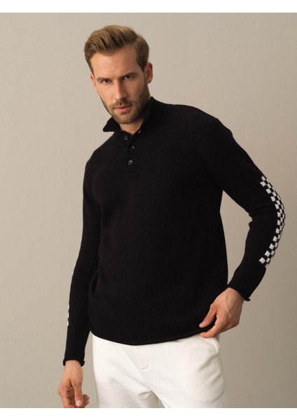 Erkek Siyah Dik Yaka Regular Fit Kazak modelleri