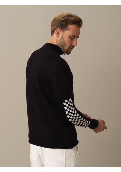 Erkek Siyah Dik Yaka Regular Fit Kazak indirimleri