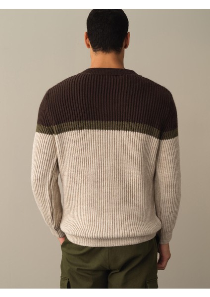 Erkek Bej Çizgi Detaylı Kazak fırsatları