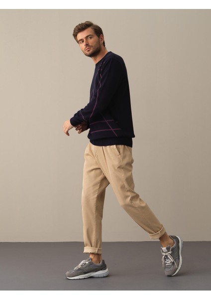 Erkek Lacivert Regular Fit Desenli Kazak modelleri