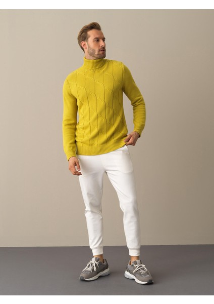 Erkek Sarı Pamuklu Regular Fit Kazak