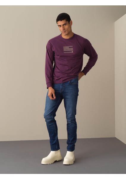 Erkek Mavi Pamuklu Slim Fit Denim Pantolon