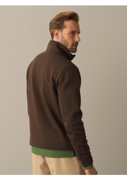 Erkek Kahverengi Pamuklu Dik Yaka Sweatshirt indirimleri