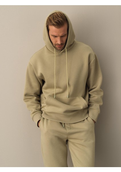 Kapüşonlu Pamuklu Oversize Basic Sweatshirt