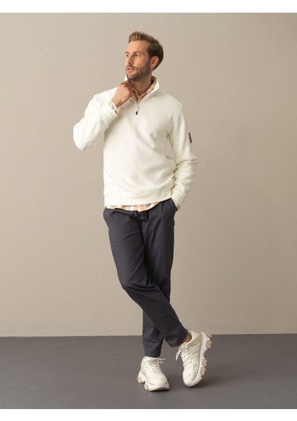 Erkek Ekru Pamuklu Dik Yaka Sweatshirt fiyatları