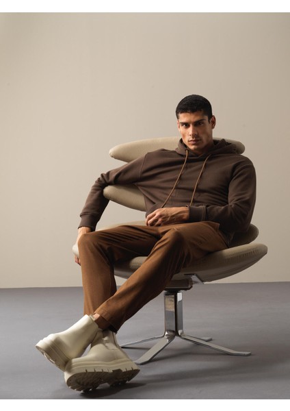Erkek Kahverengi Oversize Basic Sweatshirt