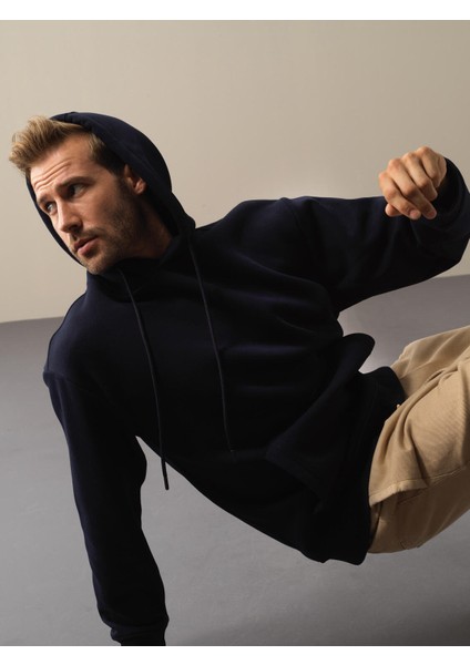 Erkek Lacivert Oversize Basic Sweatshirt