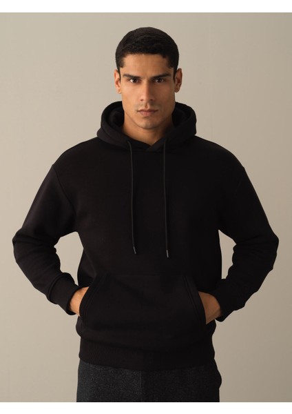 Erkek Siyah Oversize Basic Sweatshirt