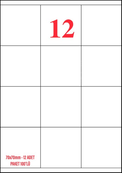 70 mm*70 mm Laser Yazıcı Etiketi