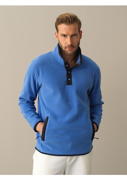 Dik Yaka Regular Fit Cepli Polar Sweatshirt