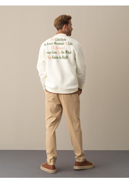 Bisiklet Yaka Pamuklu Oversize Baskılı Sweatshirt