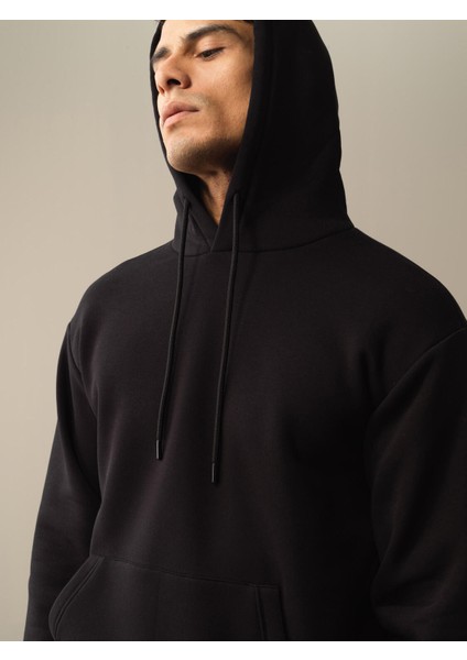 Kapüşonlu Pamuklu Oversize Basic Sweatshirt