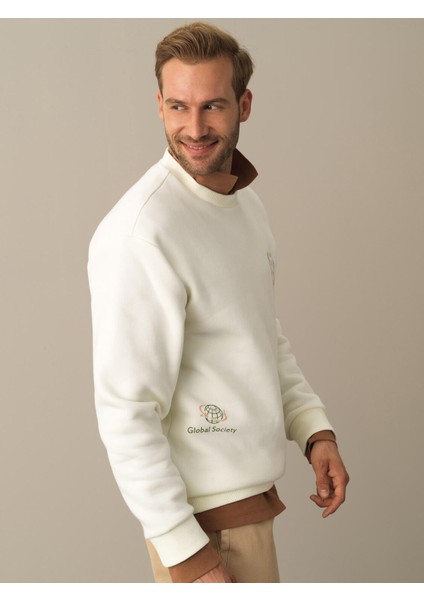 Erkek Ekru Oversize Baskılı Sweatshirt modelleri