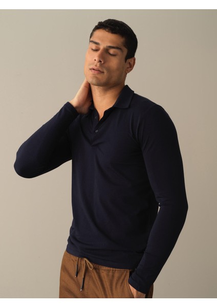 Erkek Lacivert Slim Fit Modal Basic Tişört