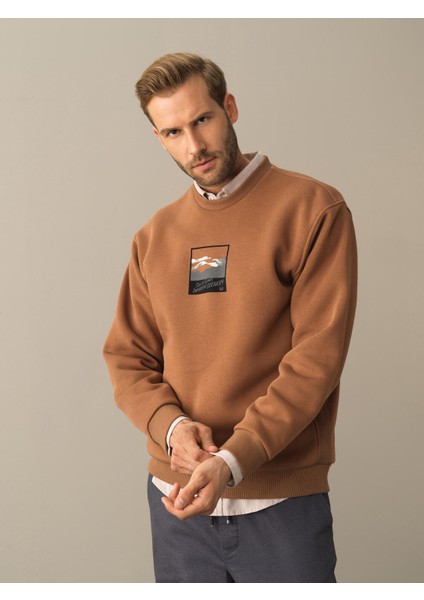 Erkek Camel Oversize Baskılı Sweatshirt fiyatları