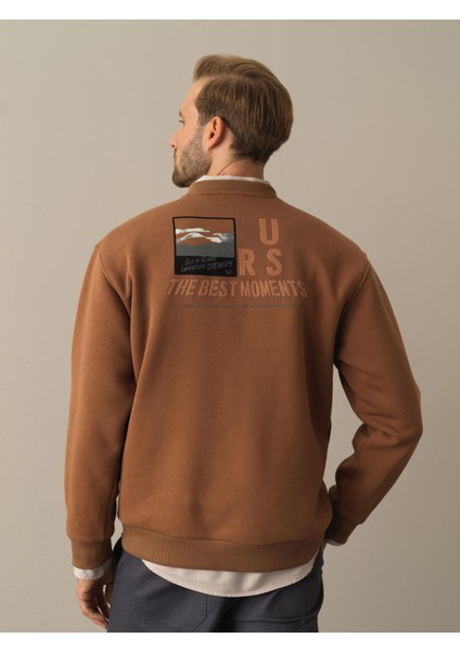 Erkek Camel Oversize Baskılı Sweatshirt indirimleri