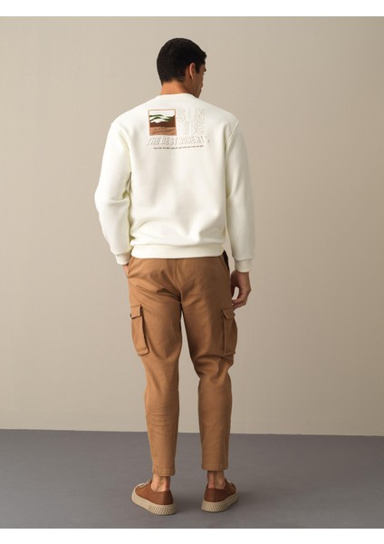 Erkek Ekru Oversize Baskılı Sweatshirt indirimleri