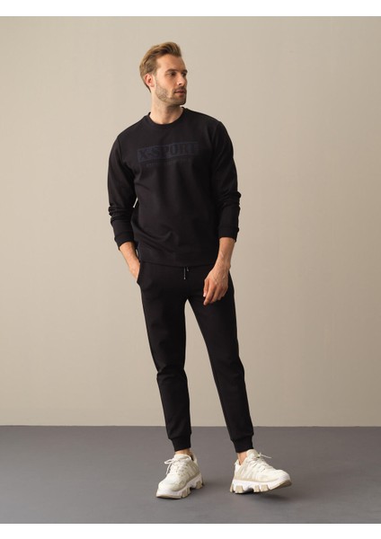Erkek Siyah Slim Fit Baskılı Sweatshirt fiyatları
