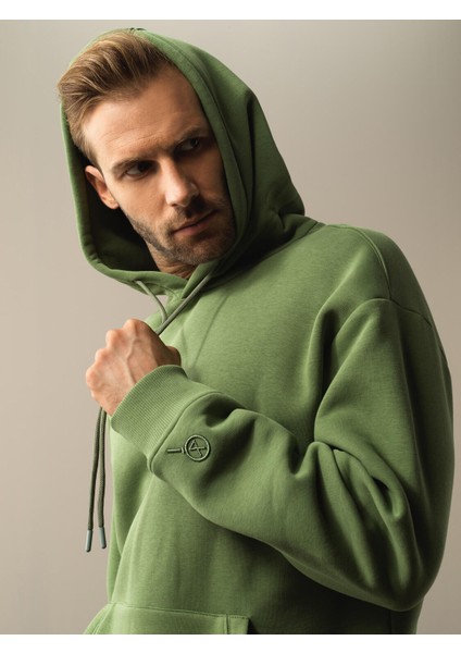Erkek Yeşil Oversize Basic Sweatshirt