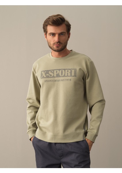 Erkek Yeşil Slim Fit Baskılı Sweatshirt