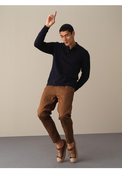 Erkek Lacivert Polo Yaka Fit Basic Tişört