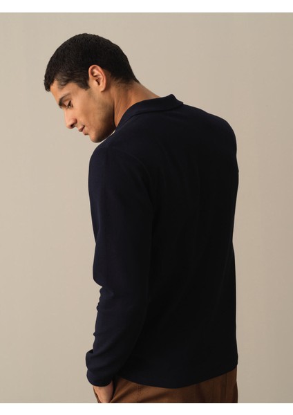 Erkek Lacivert Polo Yaka Fit Basic Tişört fırsatları