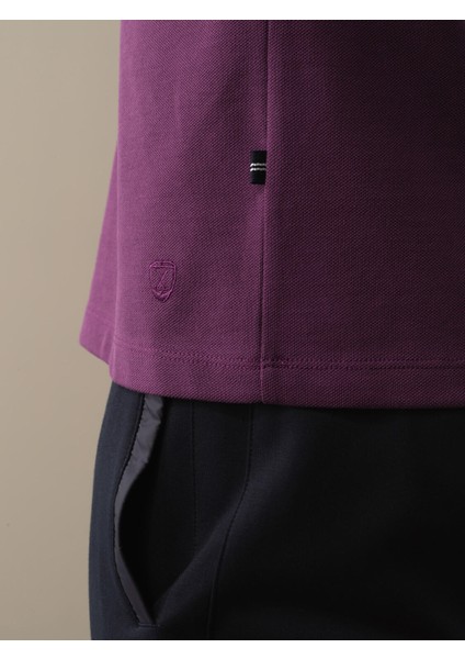 Erkek Mor Polo Yaka Fit Basic Tişört modelleri