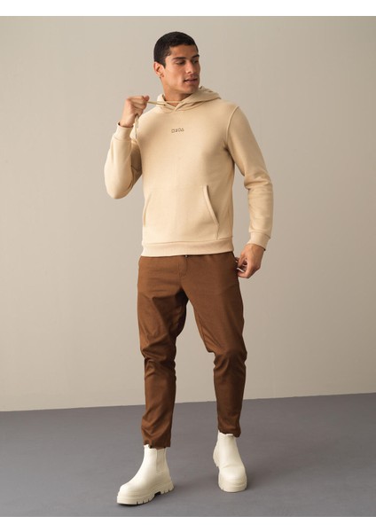 Erkek Bej Regular Fit Baskılı Sweatshirt