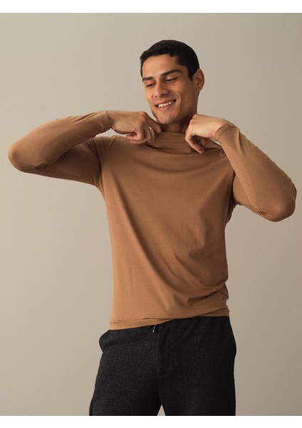 Erkek Camel Slim Fit Modal Basic Tişört