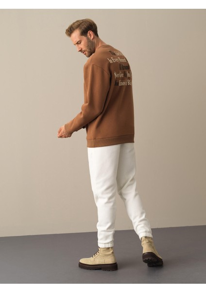 Erkek Camel Oversize Baskılı Sweatshirt