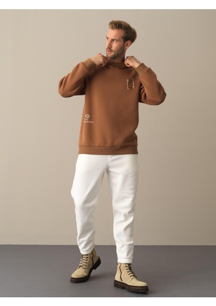 Erkek Camel Oversize Baskılı Sweatshirt modelleri