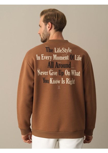 Erkek Camel Oversize Baskılı Sweatshirt indirimleri