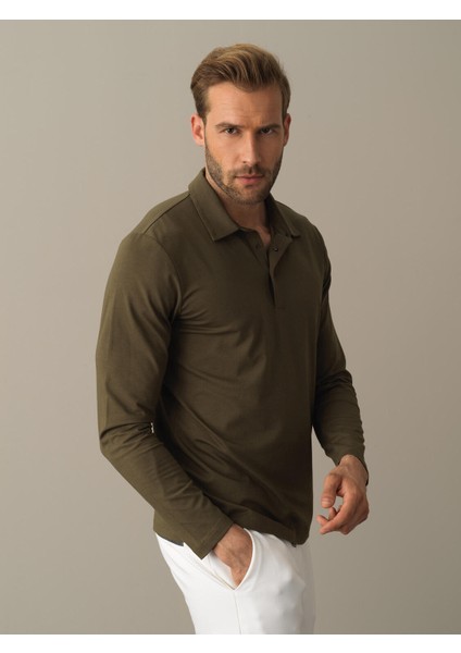 Erkek Haki Slim Fit Modal Basic Tişört